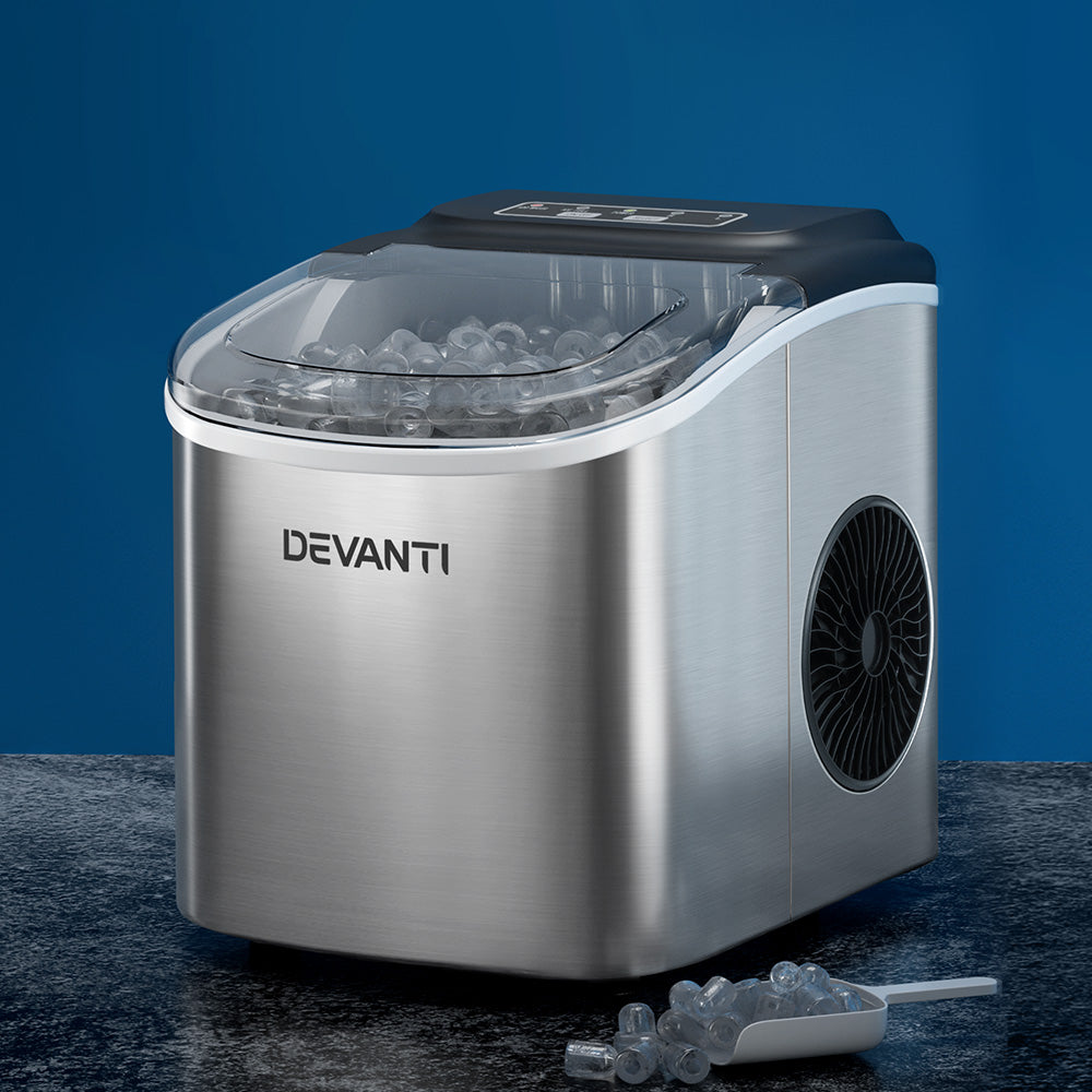 Devanti 12kg Ice Maker Machine w/Self Cleaning Portable Ice Cube Tray 2L Silver