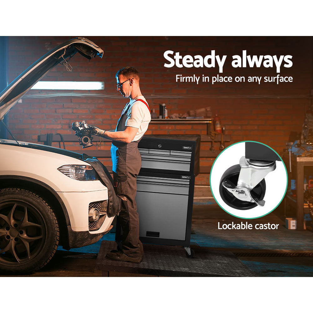 Giantz 7 Drawer Tool Box Cabinet Chest Storage Garage Toolbox Organiser Set Black and Grey