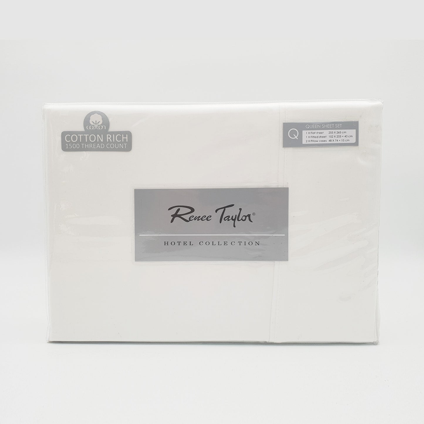 Renee Taylor 1500 Thread Count Pure Soft Cotton Blend Flat & Fitted Sheet Set White Queen