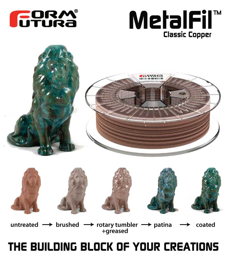 Copper-filled PLA based filament MetalFil 1.75mm Classic Copper 750 gram 3D Printer Filament