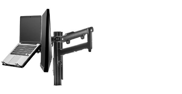Atdec AWM Dual monitor arm solution - dynamic arms - 135mm post - bolt - black with a note book tray