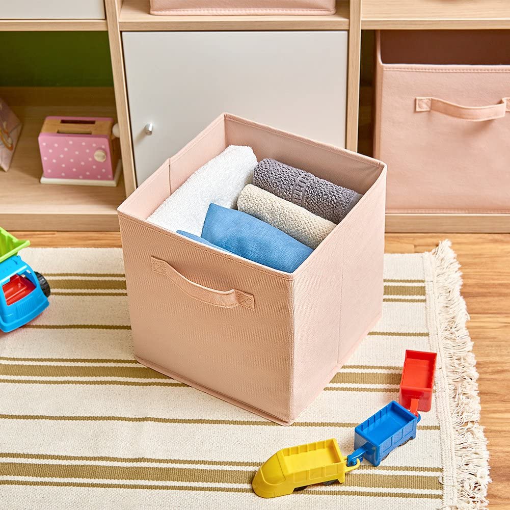 Pack of 6 Foldable Fabric Basket Bin Storage Cube for Nursery, Office and Home Decor (Pink)