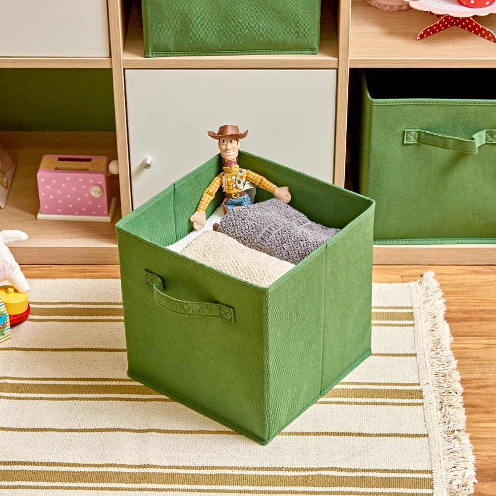 Pack of 6 Foldable Fabric Basket, Collapsible Storage Cube for Nursery, Office, Home Decor, Shelf Cabinet, Cube Organizers (Kale Green)