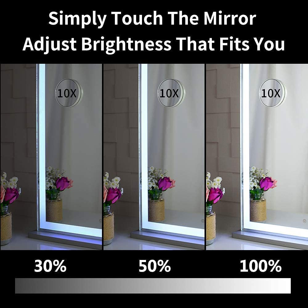 10x Magnification Mirror with Smart Touch Control and 3 Colors Dimmable Light for Bathroom and Bedroom (71 x 57 cm)