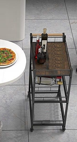 3-Tier Vintage Kitchen Serving Cart on Wheels and Wine Rack (Brown)