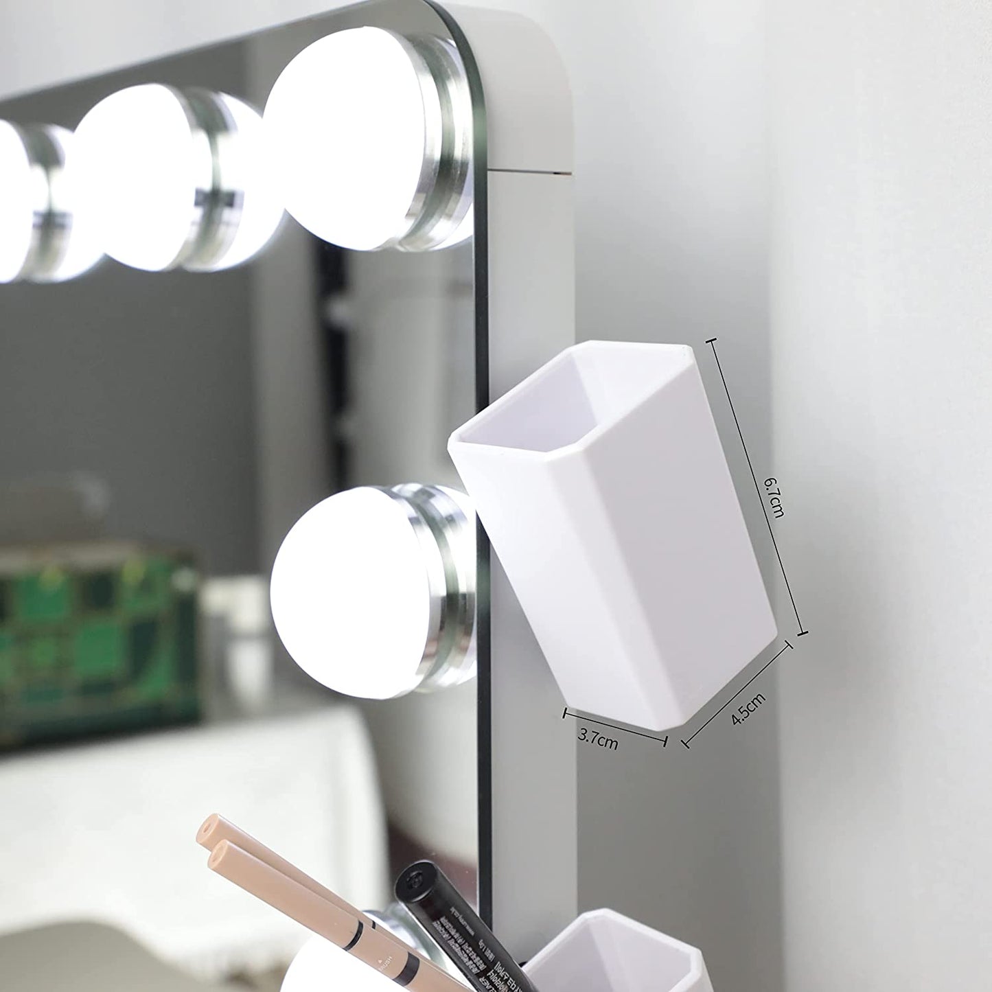Hollywood Makeup Vanity Mirror with LED Lights, USB charging and Detachable 10X Magnification Mirror (Silver, 66 x 48 cm)