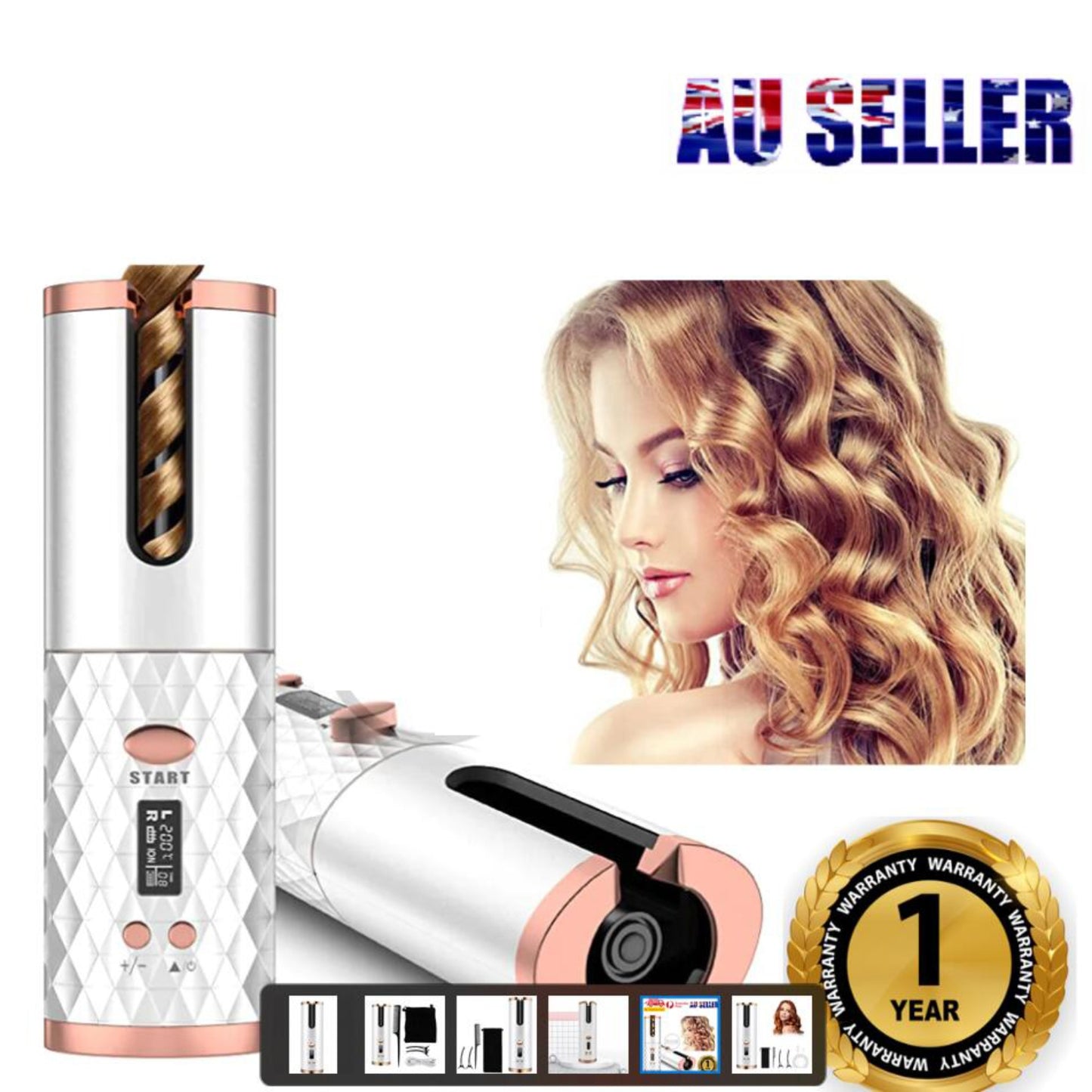 Cordless Auto Rotating Hair Curler Hair Waver Curling Iron Wireless LCD Ceramic