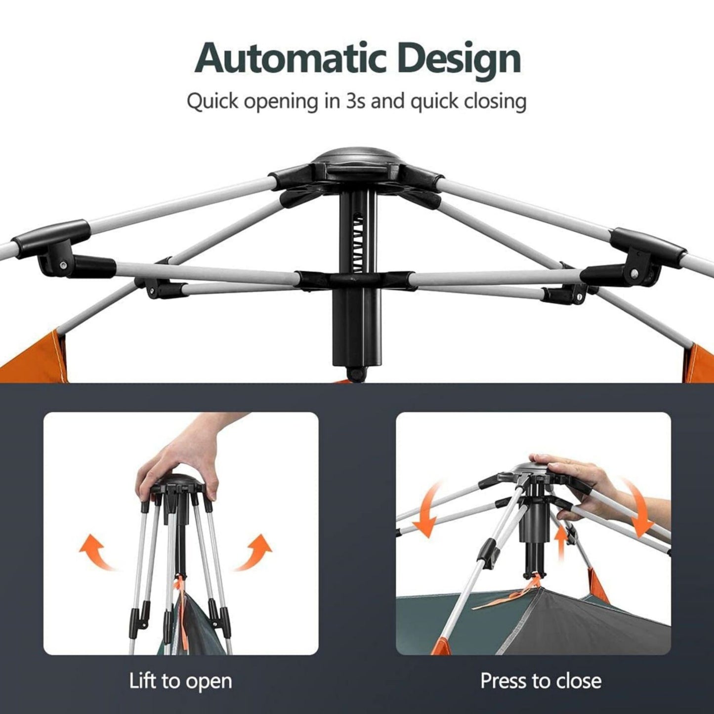 Instant Pop Up Tent For Hiking 2/3/4 Person Camping Tents, Waterproof Windproof Family Tent With Top Rainfly, Easy Set Up, Portable With Carry Bag, With UV Protection / GREEN-ORANGE