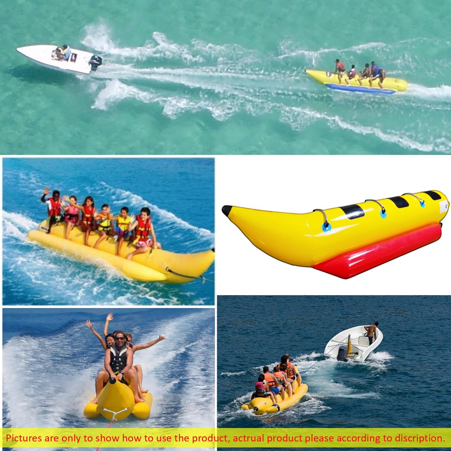Inflatable Boat Tube 3-Person Towable Tube For Boating Banana Float