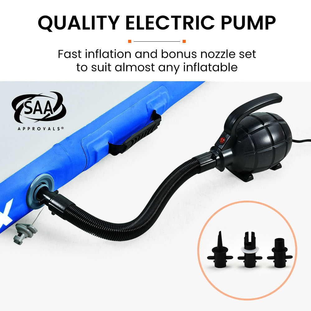 PROFLEX 800x100x10cm Inflatable Air Track Mat Tumbling Gymnastics, Blue & White, with Electric Pump