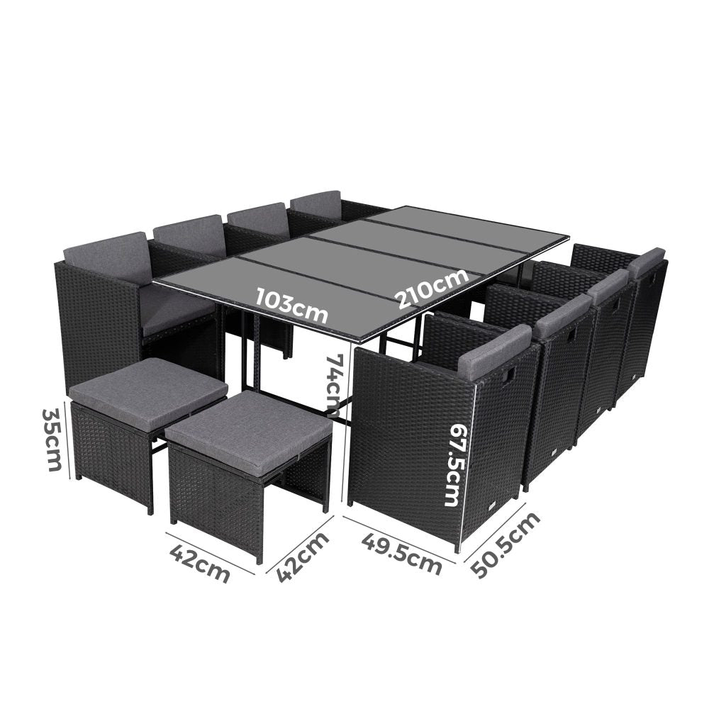 Bali 13PC Outdoor Dining Set – Black