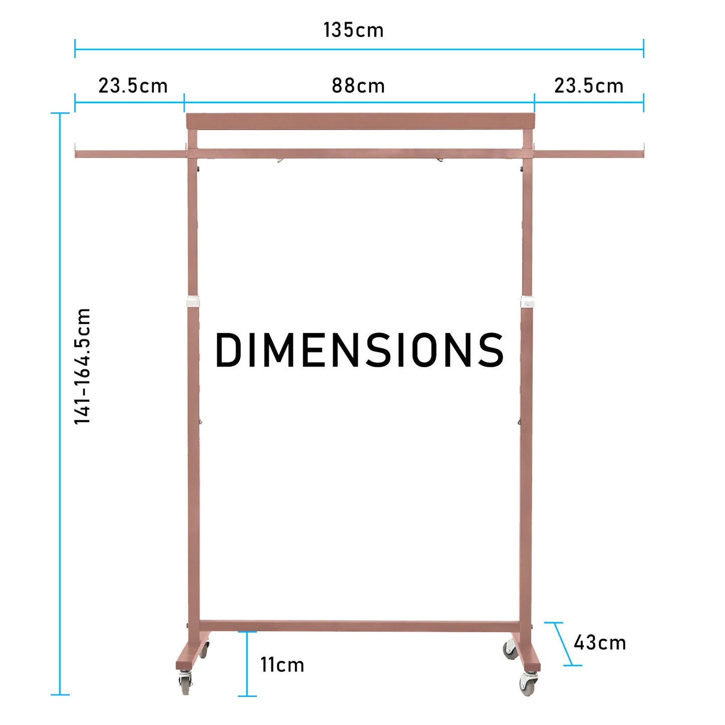 Meoktong Rose Gold Clothes Rack Coat Stand Hanging Adjustable Rollable Steel