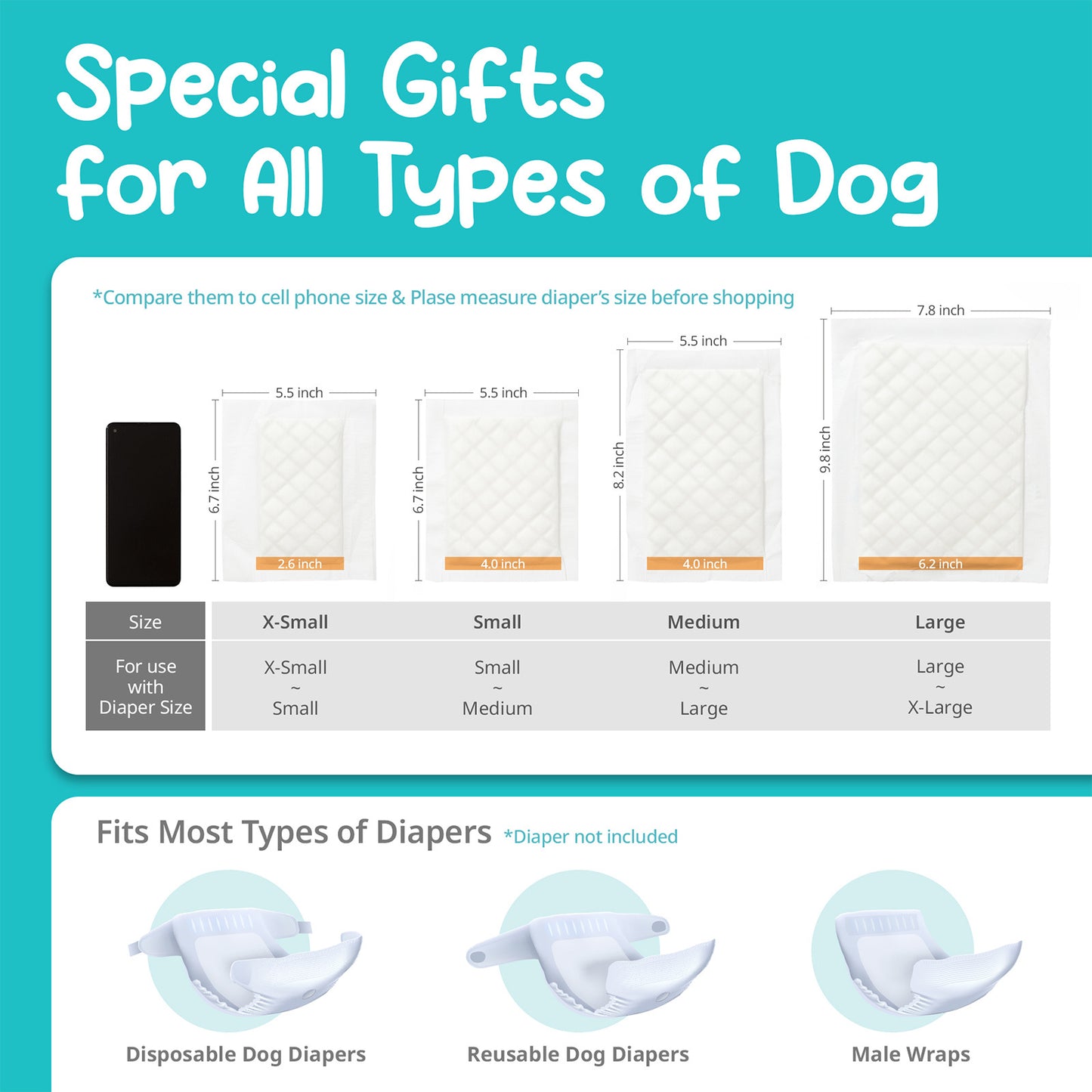PawPang 100 Ct L Pet Dog Diaper Liners Booster Pads Disposable Adhesive