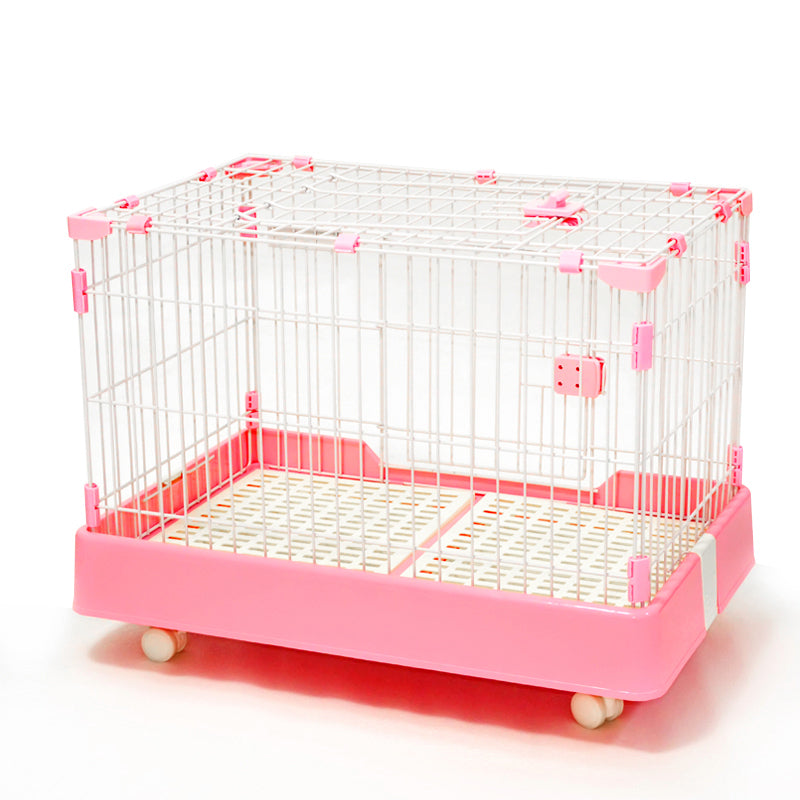 YES4PETS Large Pink Pet Dog Cage Cat Rabbit Crate Kennel With Potty Pad And Wheel