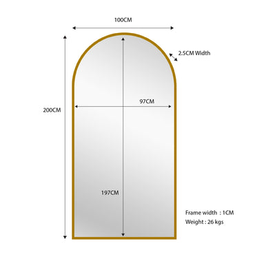 Gold Metal Arch Mirror - X Large 100cm x 200cm