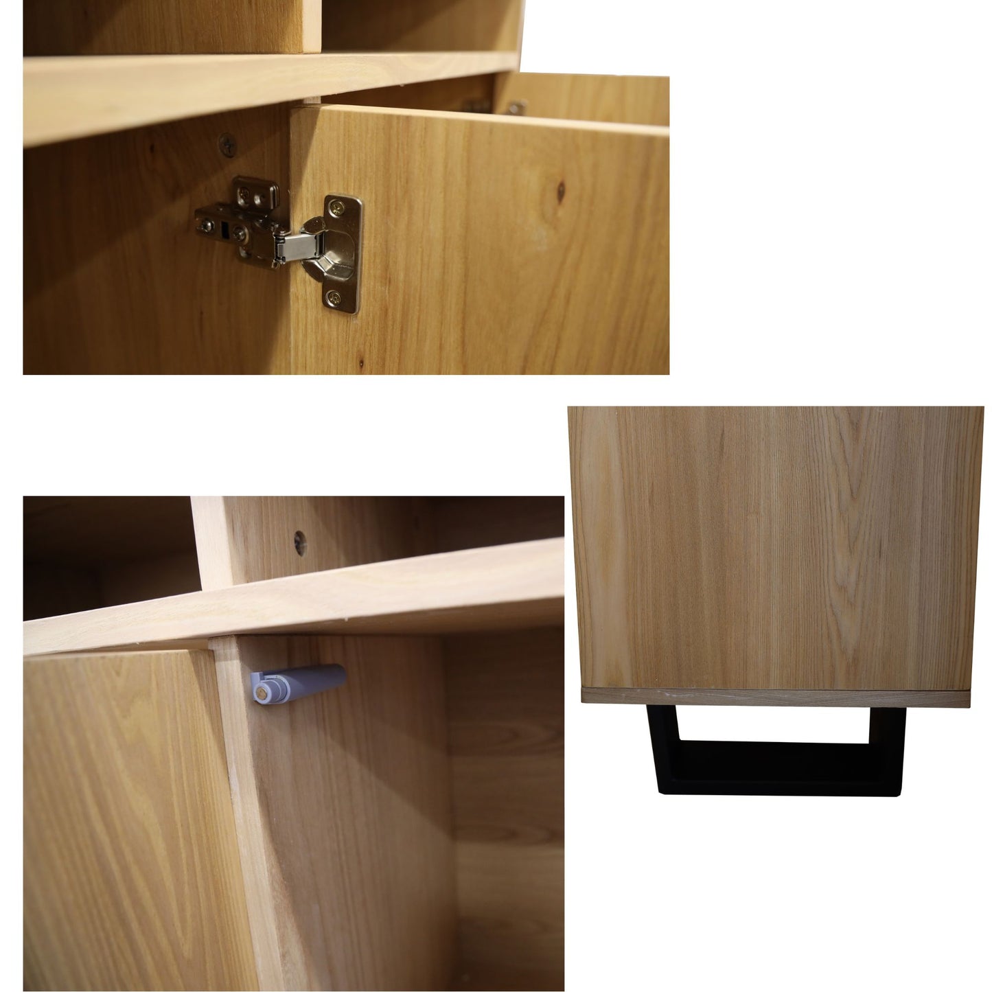 Petunia Buffet Table 160cm 3 Door 3 Niche Elm Timber Wood Metal Leg - Natural