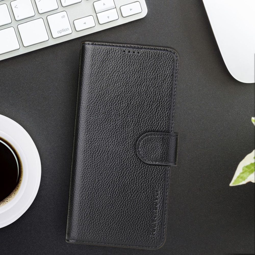 For iPhone 14 Case iCoverLover Black Genuine Cow Leather Wallet Folio Cover