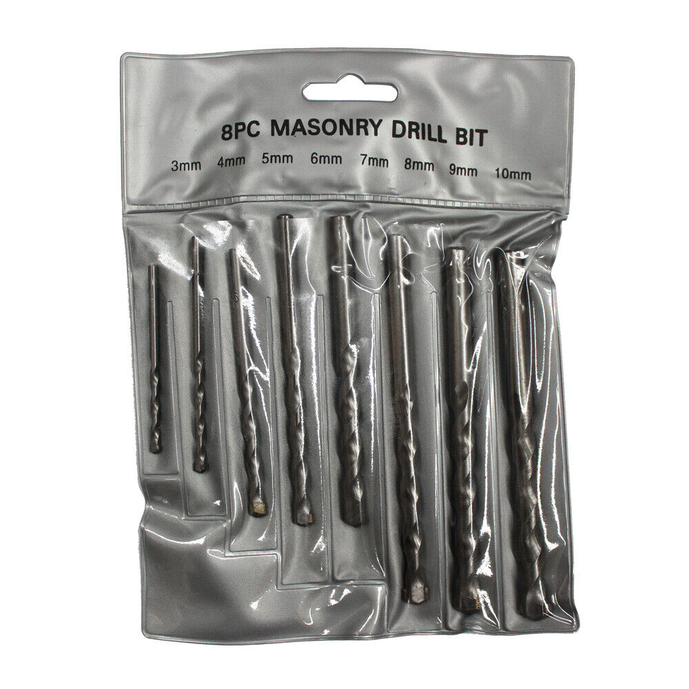 8pcs Masonry Drills Bit Set Cr Plated 3-10mm Concrete Carbide Tip Metric
