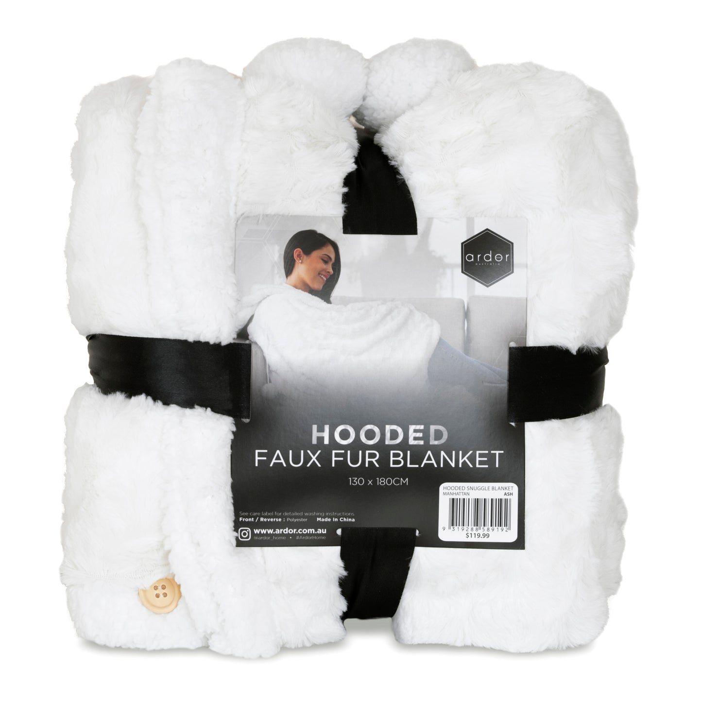 Manhattan HOODED SNUGGLE FAUX FUR BLANKET - 130X180CM