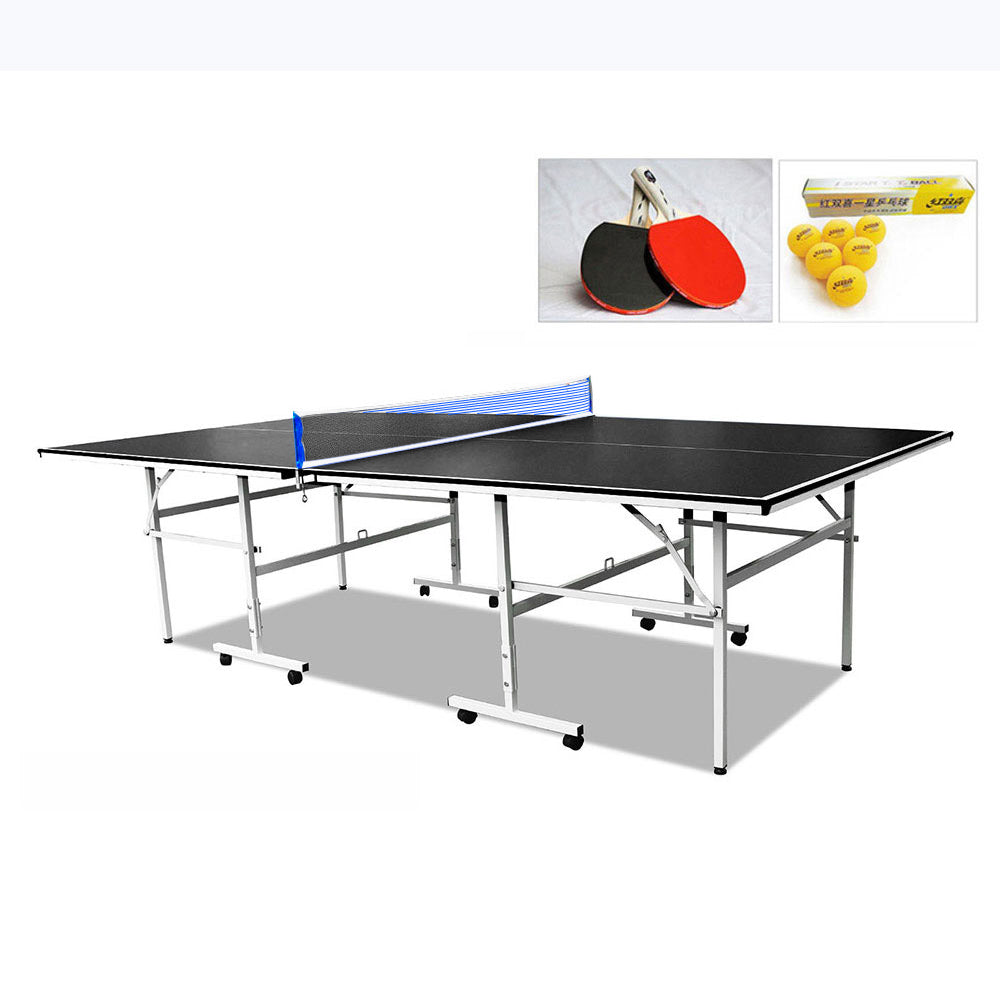 DH 13mm Foldable Portable Ping Pong Table Tennis Table + Accessory Package - Black