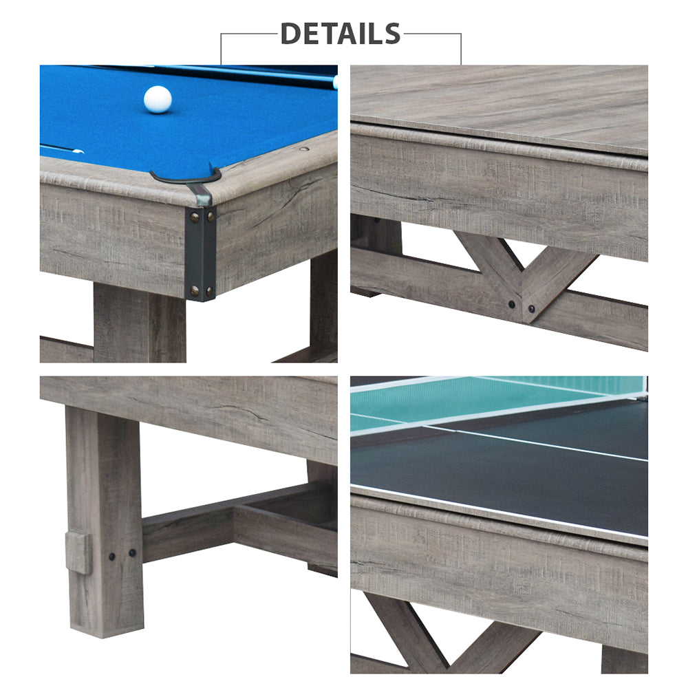 7FT 001 MDF 3IN1 Pool Table/Table Tennis Table/Dining Table Vintage Wood Grain
