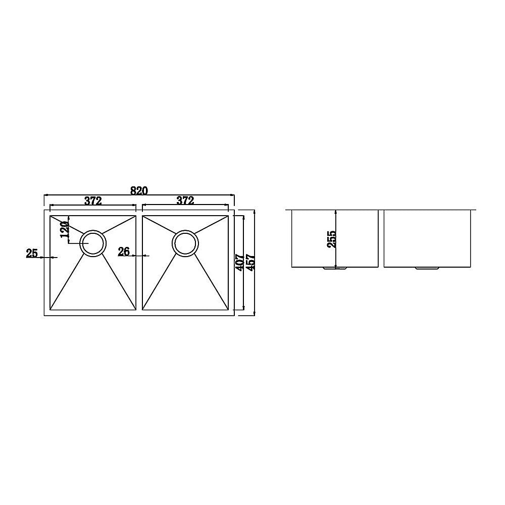 820x457mm Handmade Stainless Steel Undermount / Topmount Kitchen Laundry Sink with Waste