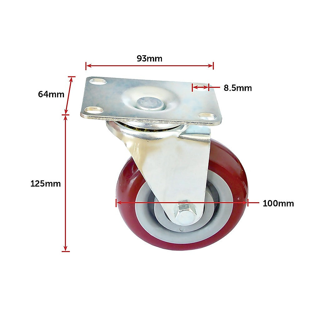 4 x 4" Heavy Duty PU Swivel Castor Wheels With Brake