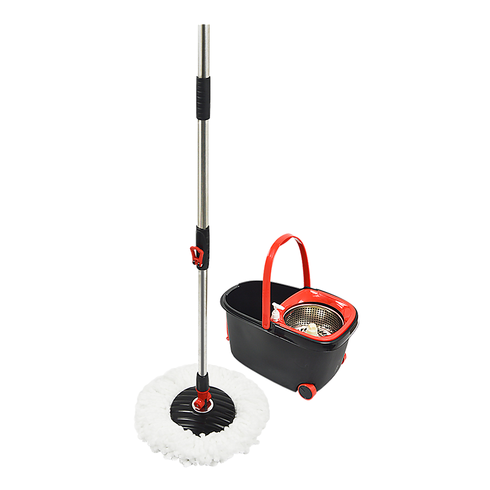 Spin Rotating Mop and Bucket Set with Wheels and 4 Microfibre Mop Head