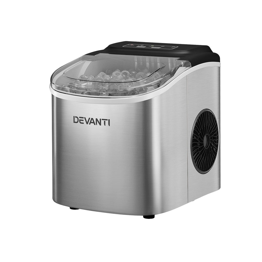 Devanti 12kg Ice Maker Machine w/Self Cleaning Portable Ice Cube Tray 2L Silver