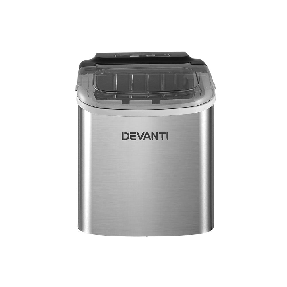Devanti 12kg Ice Maker Machine w/Self Cleaning Portable Ice Cube Tray 2L Silver