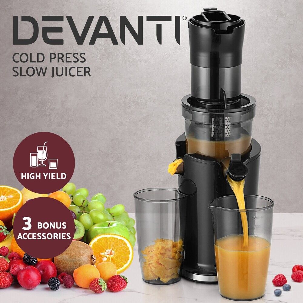 Devanti Slow Juicer Cold Press Fruit Juice Extractor 200W Black – Ozbasket