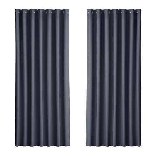 Artiss 2X Blockout Curtains Blackout Window Curtain Eyelet 240x230cm Charcoal