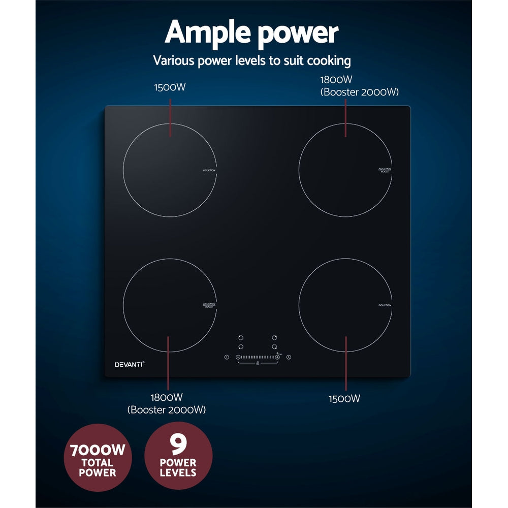Devanti Electric Induction Cooktop 60cm Ceramic 4 Zones Stove Cook Top ...