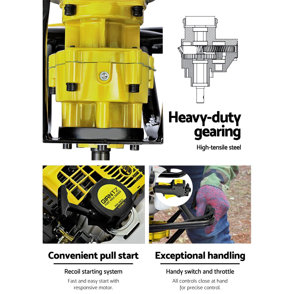 Giantz Post Hole Digger 92CC Petrol Auger Diggers Drill Borer Fence Earth Power