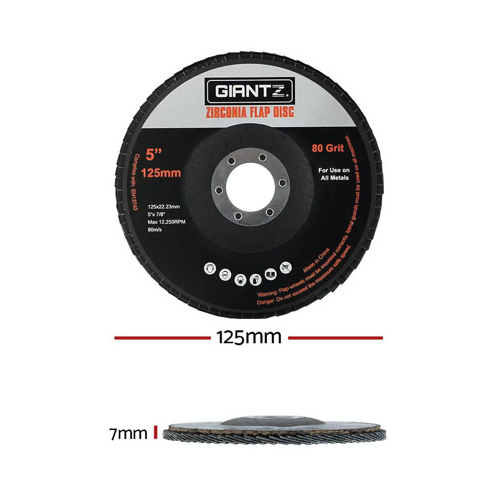 Giantz 20 PCS Zirconia Sanding Flap Disc 5" 125mm 80Grit Angle Grinding Wheel
