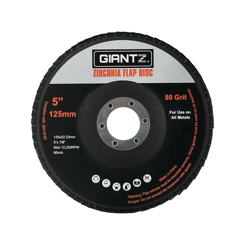Giantz 20 PCS Zirconia Sanding Flap Disc 5" 125mm 80Grit Angle Grinding Wheel