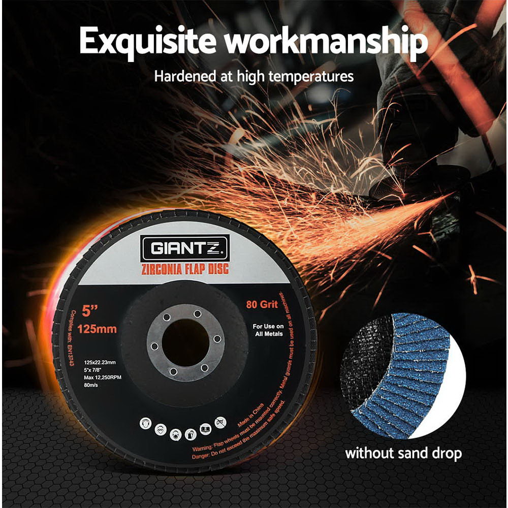Giantz 20 PCS Zirconia Sanding Flap Disc 5" 125mm 80Grit Angle Grinding Wheel