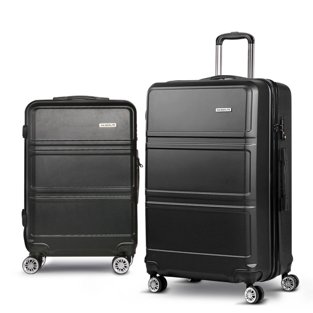 Wanderlite Luggage Set 2 Pieces Hardshell Spinner Suitcase TSA Lock Trolley Lightweight Suitcase Organizer Sets Black