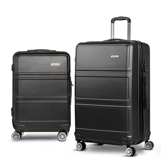 Wanderlite Luggage Set 2 Pieces Hardshell Spinner Suitcase TSA Lock Trolley Lightweight Suitcase Organizer Sets Black