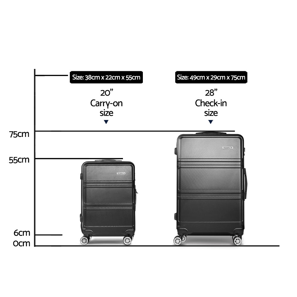 Wanderlite Luggage Set 2 Pieces Hardshell Spinner Suitcase TSA Lock Trolley Lightweight Suitcase Organizer Sets Black