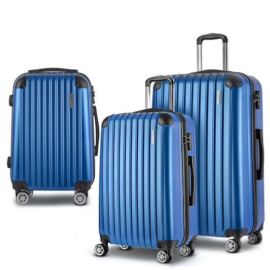 Wanderlite 3pcs Luggage Set Travel Suitcase Storage Organiser TSA lock Blue