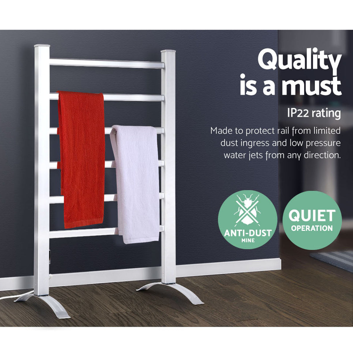 Electric Hot Rails Devanti Electric Heated Towel Rail Rails Warmer Rack Aluminium 6 Bars ...