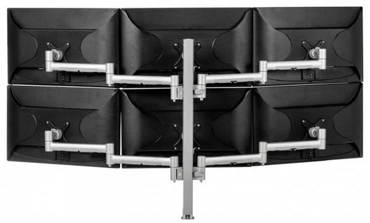 Atdec Six Monitor Arm 750mm Post Desk Mount. Max load: 0-9kg per arm 12kg middle arm - Silver