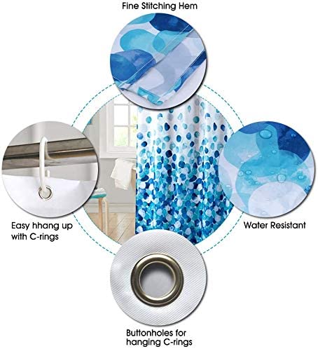 Shower Curtain with 12 Hooks Set Bathroom 180 x 180 cm (Blue)