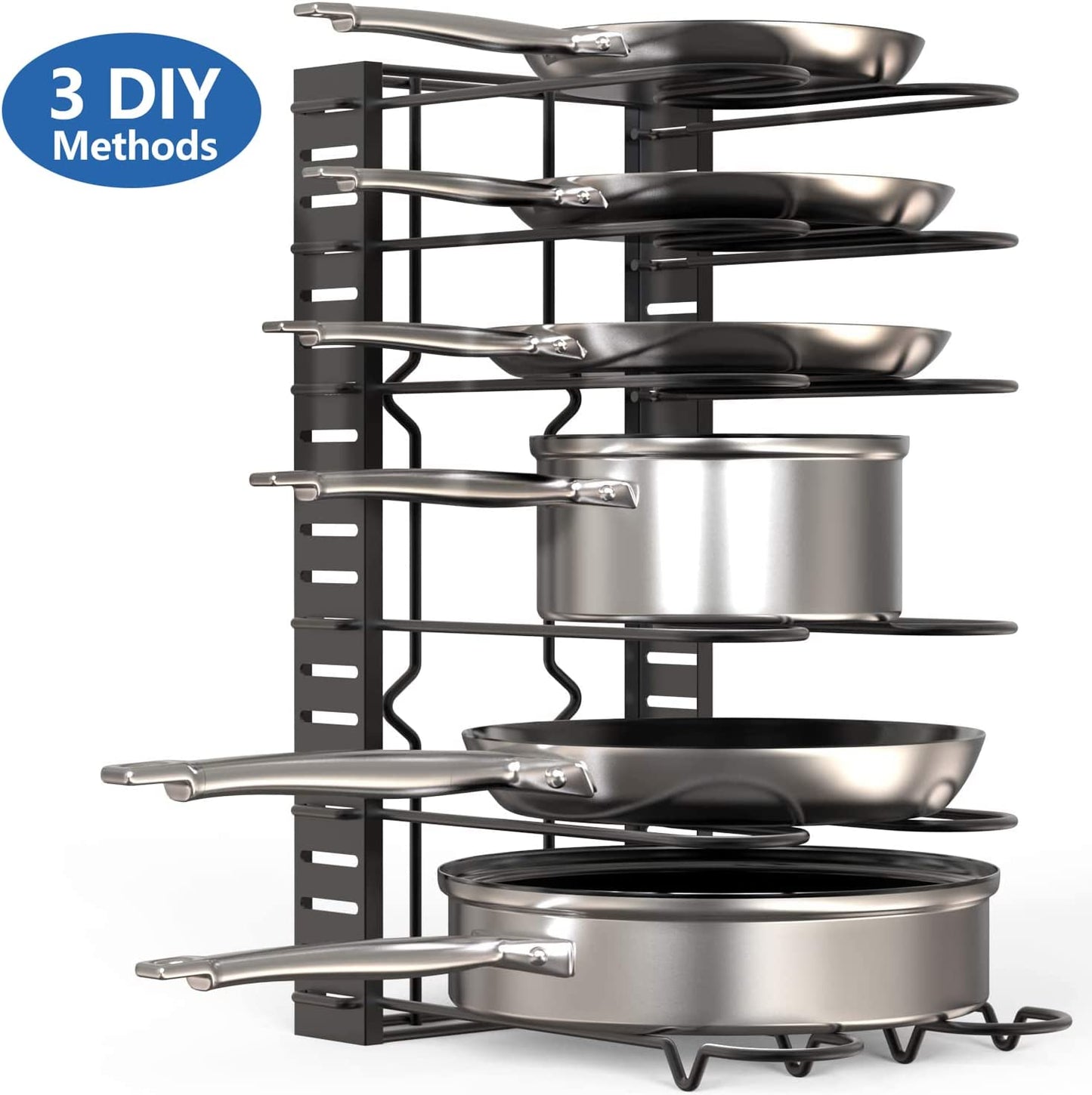 8 Pots and Pans Holder Adjustable Organizer Under Cabinet (Upgraded Version)