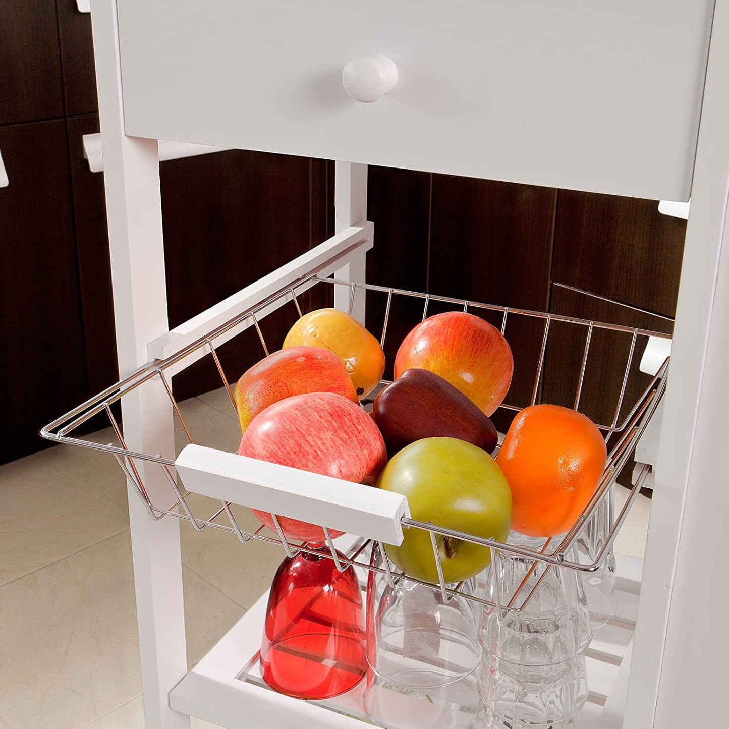 Kitchen Trolley with Wine Rack, Drawer and Shelf