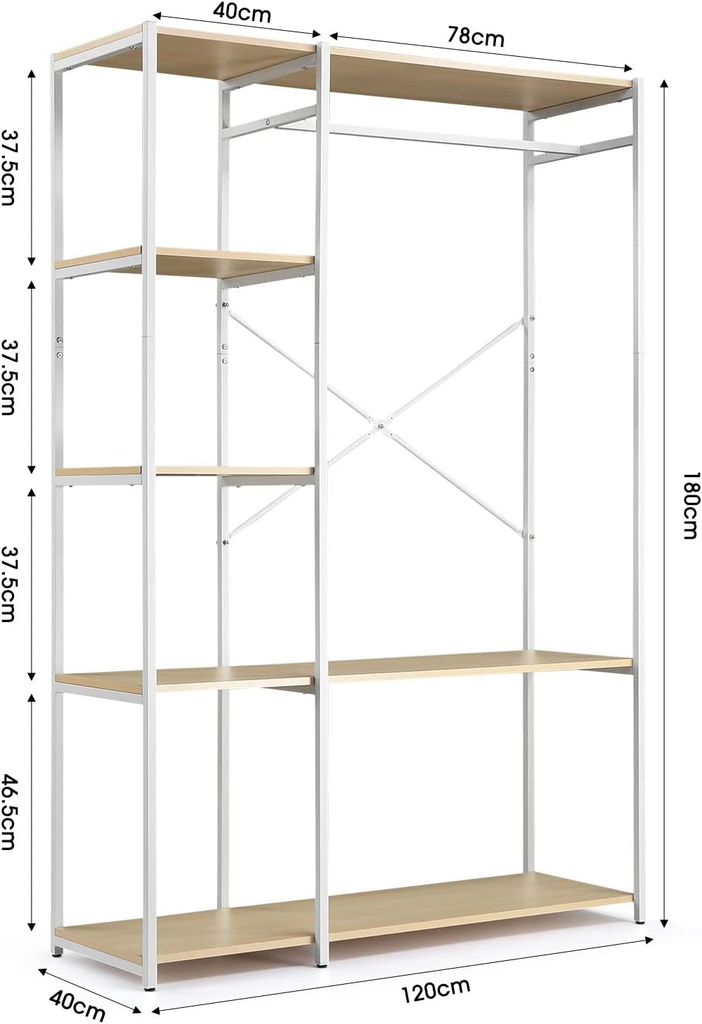 Industrial Garment Coat Rack Hanger Organizer and Shoe Storage (White)