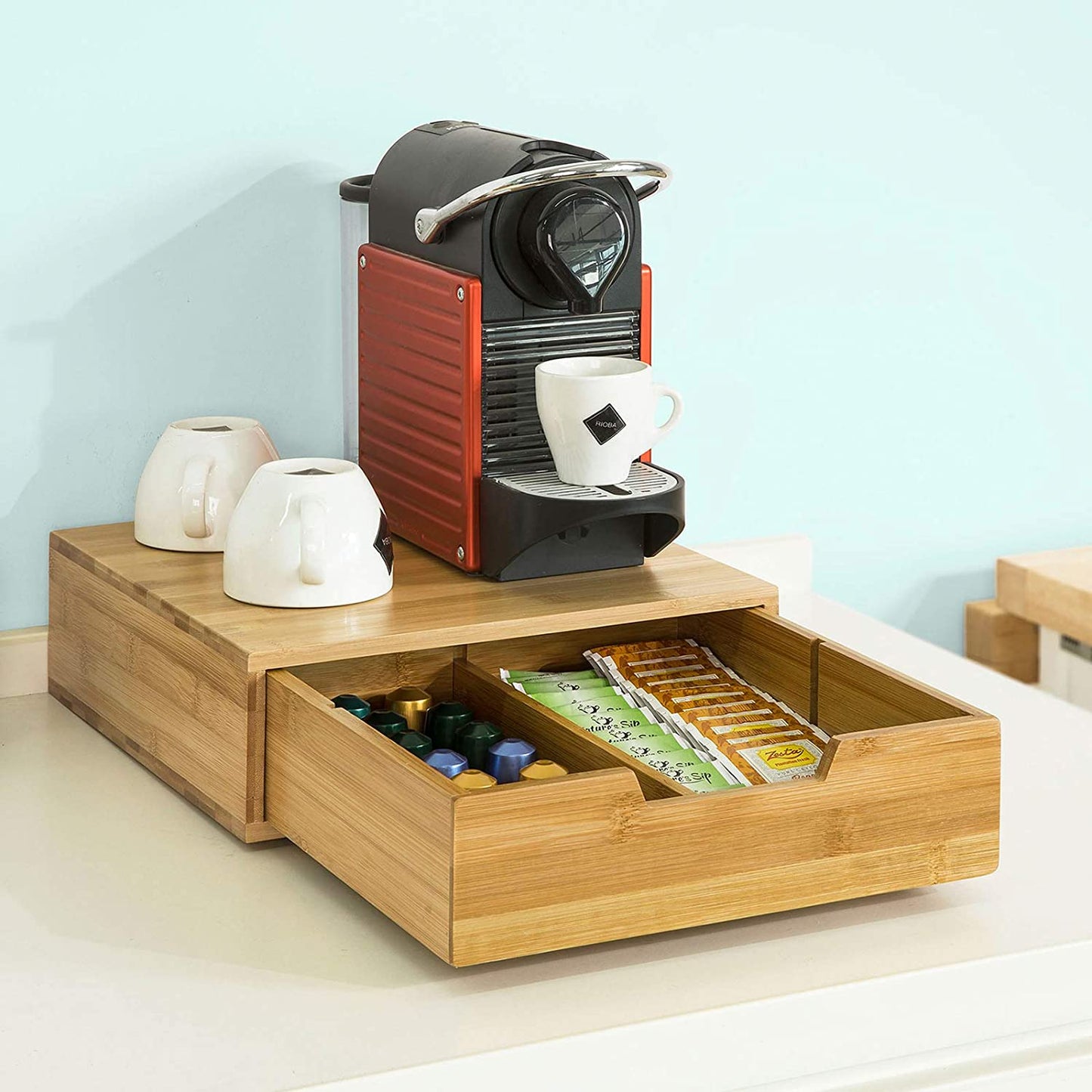 Coffee Machine Stand and Storage Box for Coffee Capsules and Tea Bags