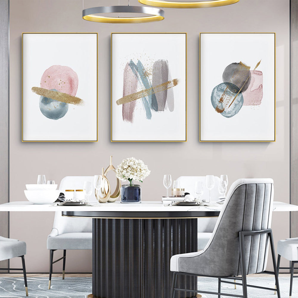 40cmx60cm Blush Pink Watercolor 3 Sets Gold Frame Canvas Wall Art