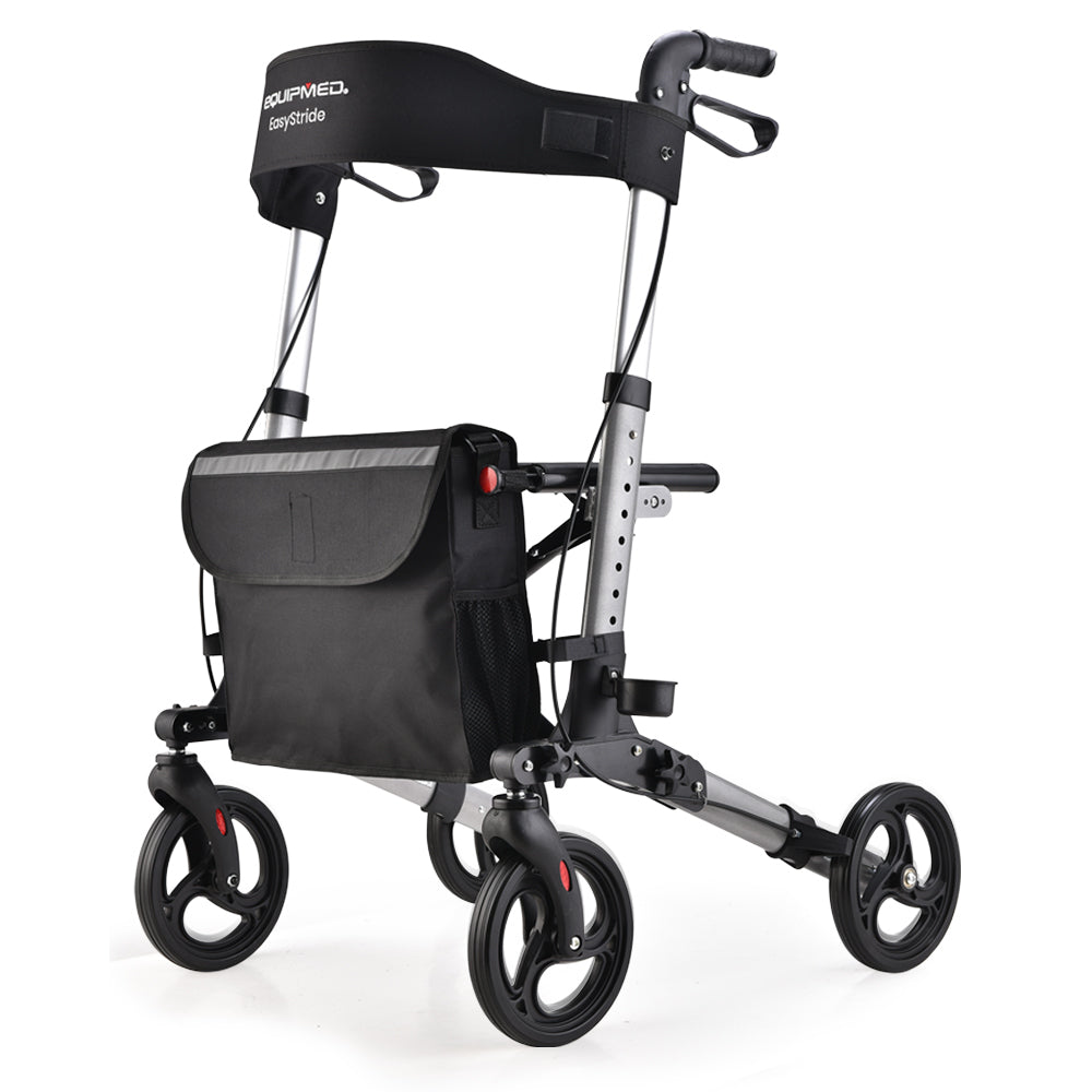 EQUIPMED Foldable Aluminium Walking Frame Rollator with Bag and Seat ...